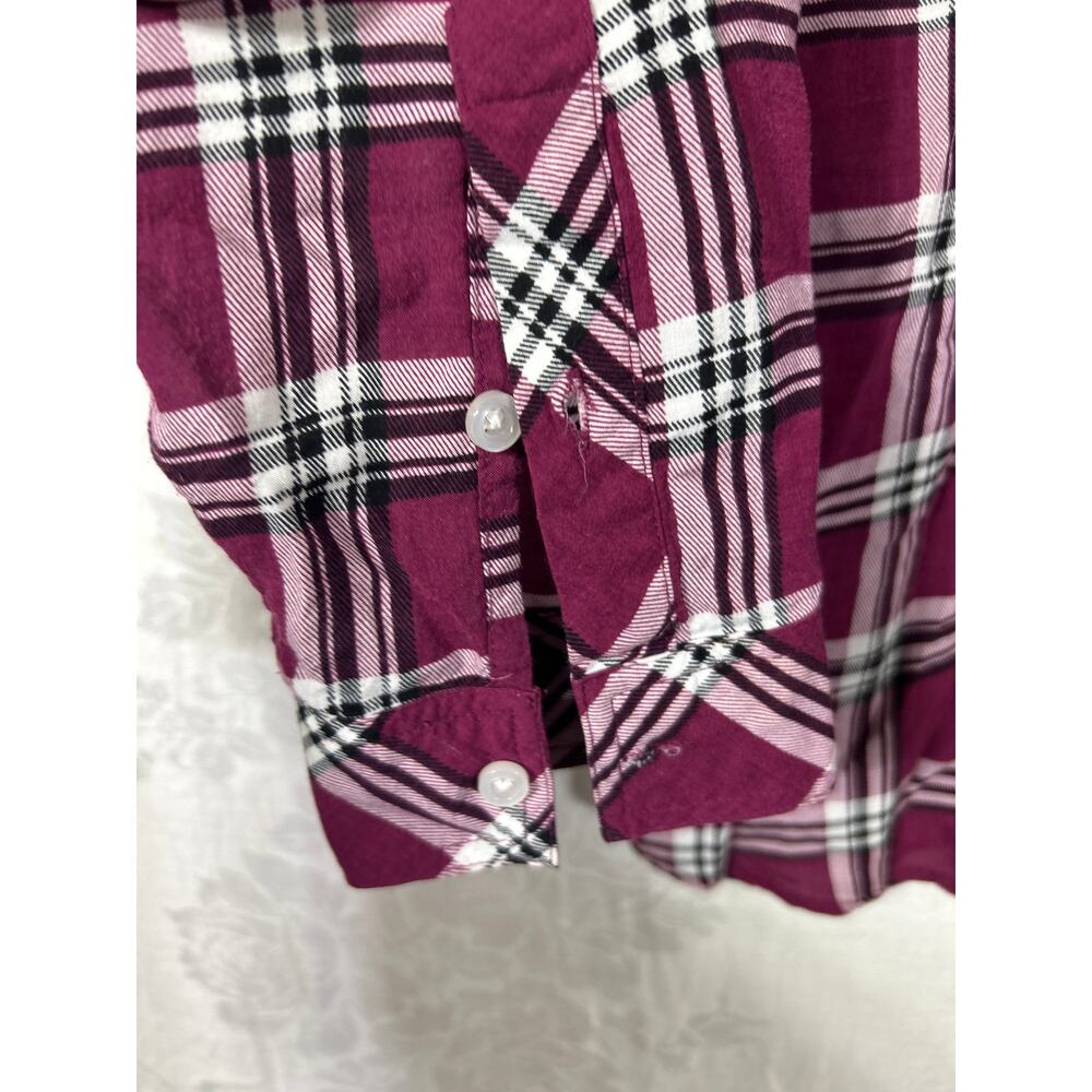 Torrid Button Up 1 1X Burgundy Plaid Lightweight - Picture 2 of 10